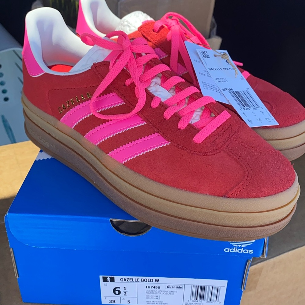 adidas Gazelle Bold Red with Pink Stripes Women's Shoes